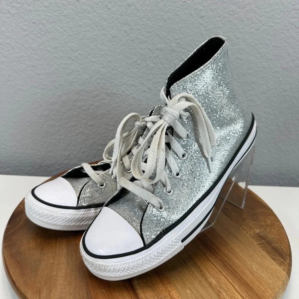 Converse Chuck Taylor All Star WOMEN 6.5 Silver Glitter High Top Shoes Kids 4.5